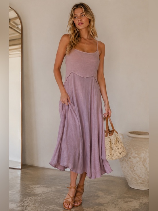 Wishlist Dresses & Skirts - Wishlist Mauve Crinkle Fabric Adjustable Spaghetti Strap Midi Bohemian Med Dress
